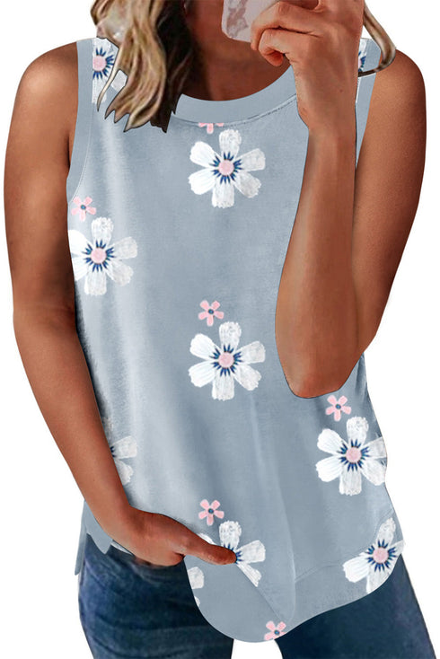 Crew Neck Floral Leopard Print Tank Top